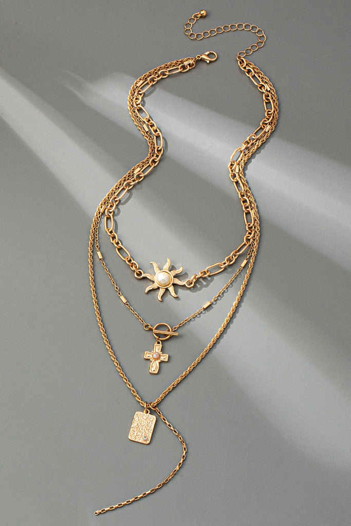 LAYER CELESTIAL CROSS SUN TOGGLE CHARM NECKLACE | 80N92500