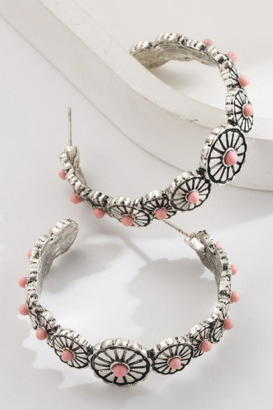 WESTERN TURQ STONE HOOP EARRINGS | 40E432