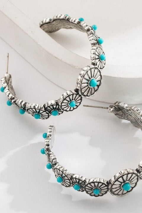 WESTERN TURQ STONE HOOP EARRINGS | 40E432