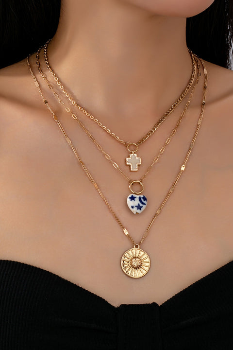 MULTI LAYER  PORCELAIN HEART CROSS CHARM NECKLACE | 80N92498