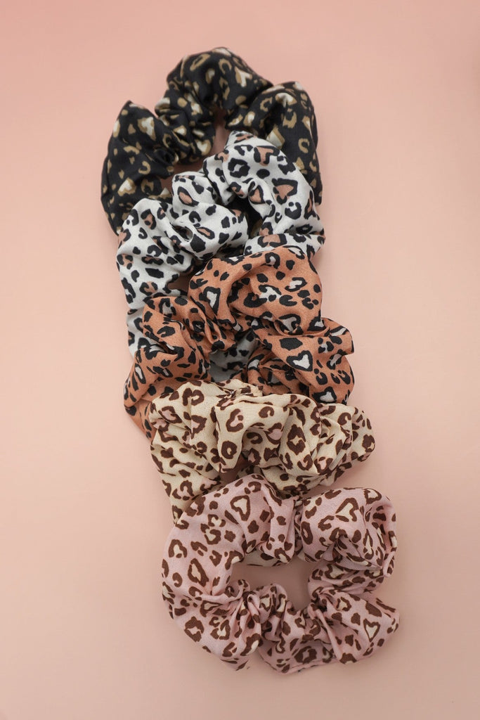 LEOPARD PATTERN SCRUNCHIES SET OF 5 | 40S742
