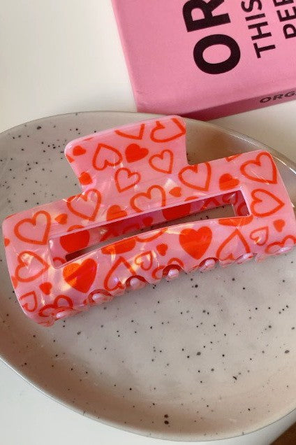 VALENTINE'S GIFT RECTANGLE HEART HAIR CLAW CLIPS | 40H1025