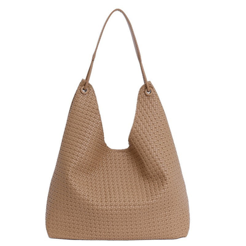 VEGAN FAUX LEATHER WOVEN TOTE SHOULDER BAG | 40P587