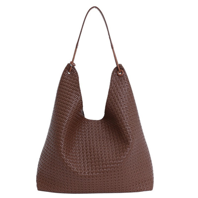 VEGAN FAUX LEATHER WOVEN TOTE SHOULDER BAG | 40P587