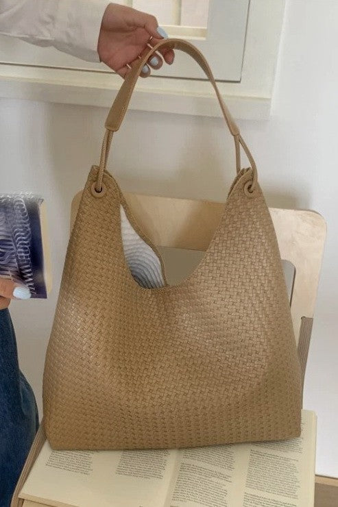 VEGAN FAUX LEATHER WOVEN TOTE SHOULDER BAG | 40P587