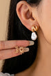 TRIO BLAZING HEART PEARL DROP HUGGIE HOOP EARRINGS | 80E61472