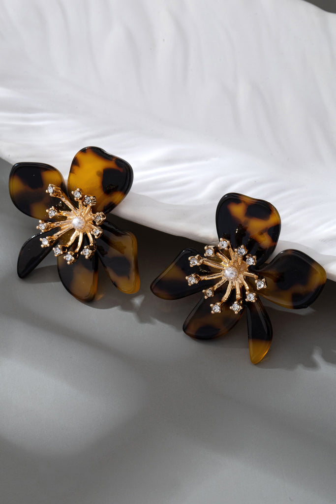 FLORAL RHINESTONE TORT STUD EARRINGS | 80E61435
