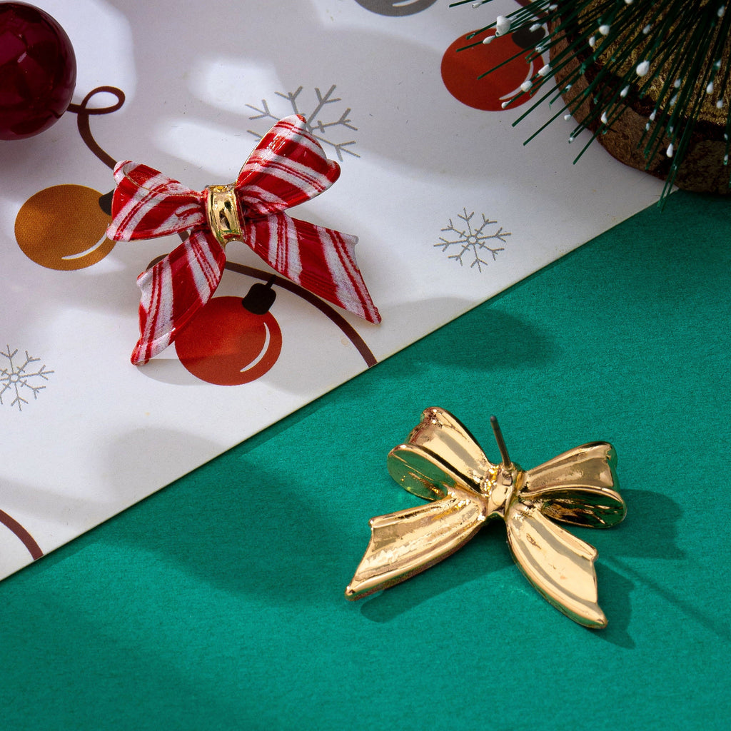 Holiday Red&White Peppermint Striped Bow Earrings | 80E63567