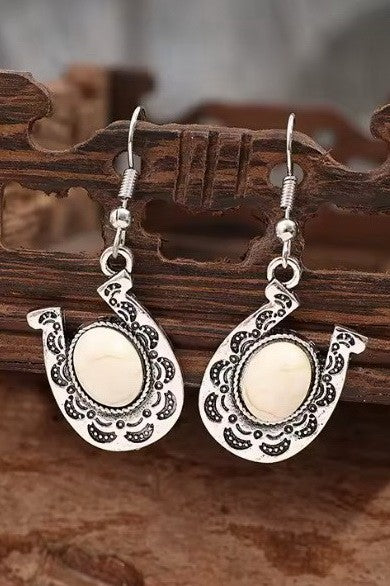WESTERN HORSESHOE NATURAL STONE DROP EARRINGS | 40E436