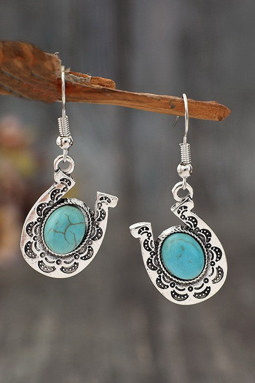 WESTERN HORSESHOE NATURAL STONE DROP EARRINGS | 40E436