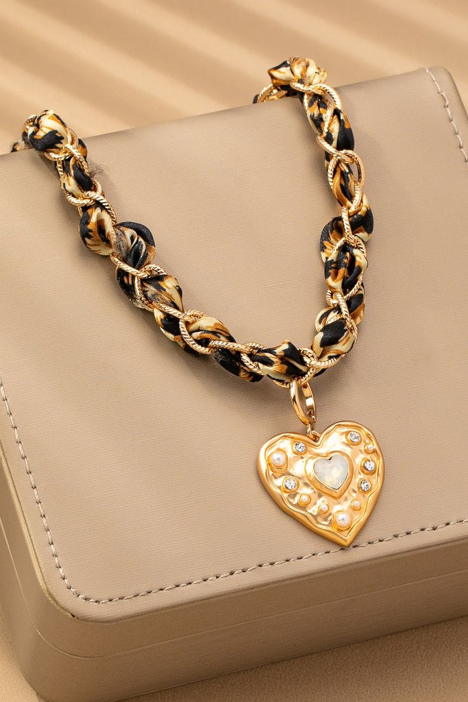 DOUBLE CORD CHARM NECKLACE - HEART CROSS STONE | 80N92547
