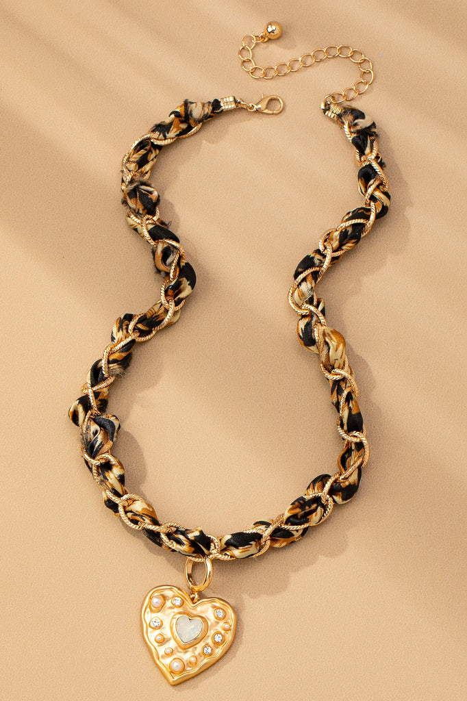 DOUBLE CORD CHARM NECKLACE - HEART CROSS STONE | 80N92547