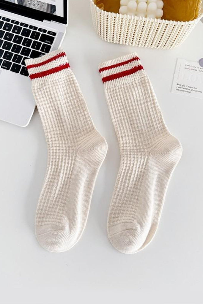 WOMAN BREATHABLE WAFFLE STRIPE COTTON SOCKS | 40S02073