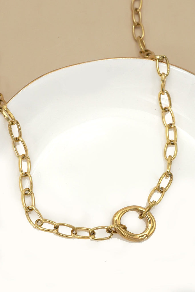 18K STAINLESS STEEL TARNISH FREE OVAL NECKLACE | 40NK9585