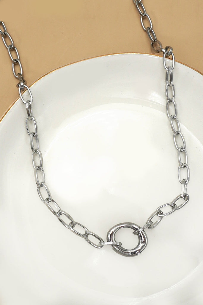 18K STAINLESS STEEL TARNISH FREE OVAL NECKLACE | 40NK9585