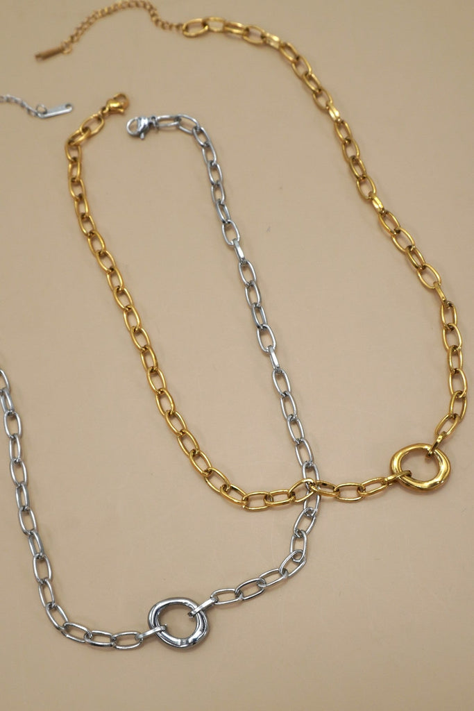 18K STAINLESS STEEL TARNISH FREE OVAL NECKLACE | 40NK9585