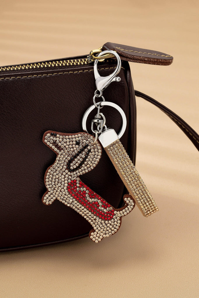 BAG CHARM KEY CHAIN - BLING RHINESTONE DOG | 80K075