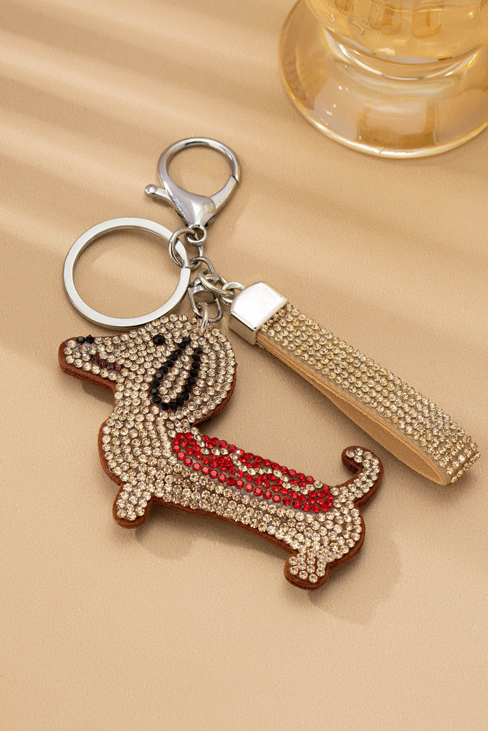 BAG CHARM KEY CHAIN - BLING RHINESTONE DOG | 80K075