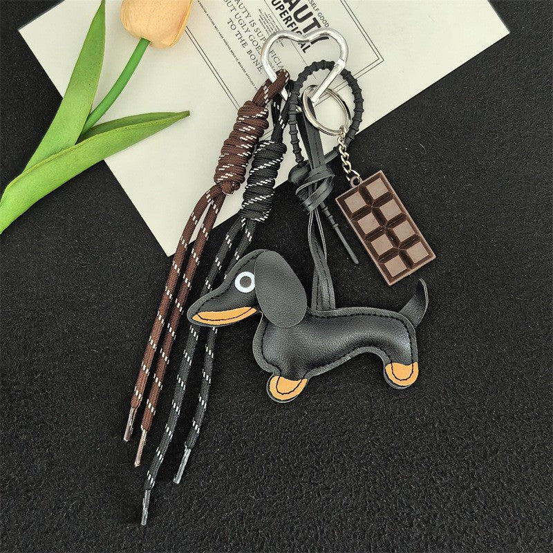 BAG CHARM KEY CHAIN - VEGAN LEATHER DOG CHOCOLATE | 40KC164