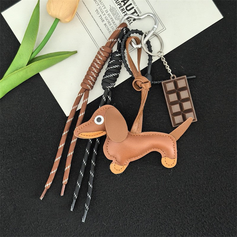 BAG CHARM KEY CHAIN - VEGAN LEATHER DOG CHOCOLATE | 40KC164