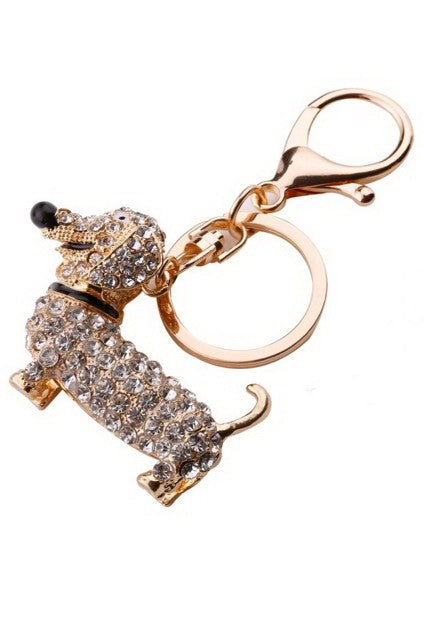 BAG CHARM KEY CHAIN - BLING RHINESTONE DOG | 40KC167