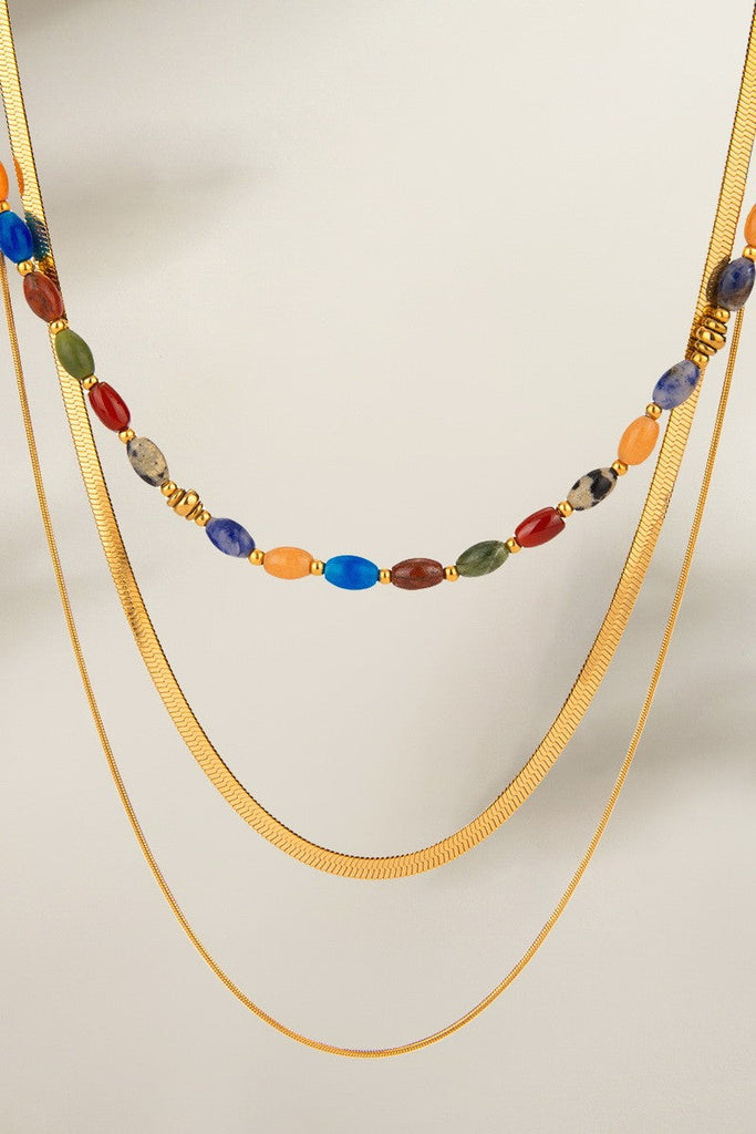 NATURAL STONE STAINLESS STEEL LAYERED NECKLACE | 40NK9612
