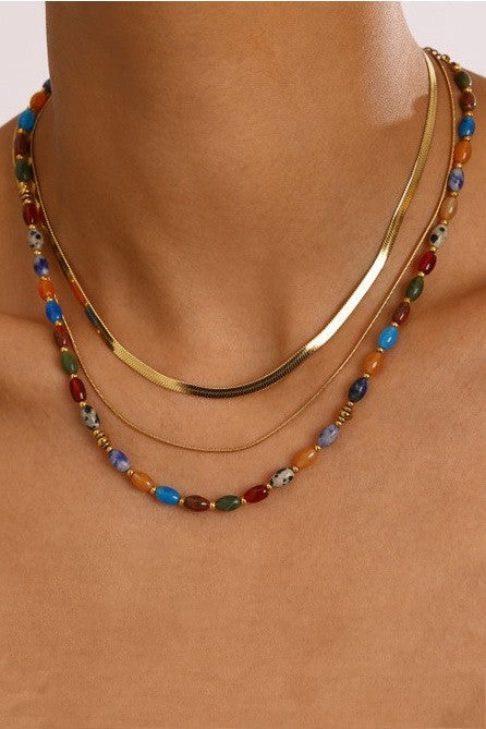 NATURAL STONE STAINLESS STEEL LAYERED NECKLACE | 40NK9612