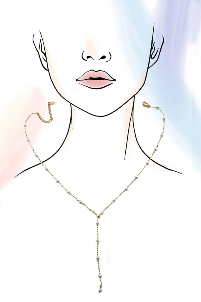 18K STAINLESS STEEL TARNISH FREE PEARL Y NECKLACE | 40NK9613