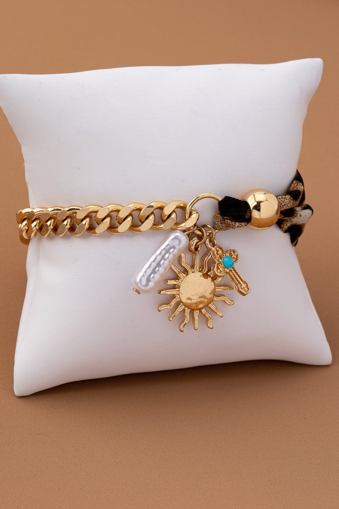 SCARF CHARM BRACELET- SUNBLAST CROSS PEARL CHARM | 80B1560