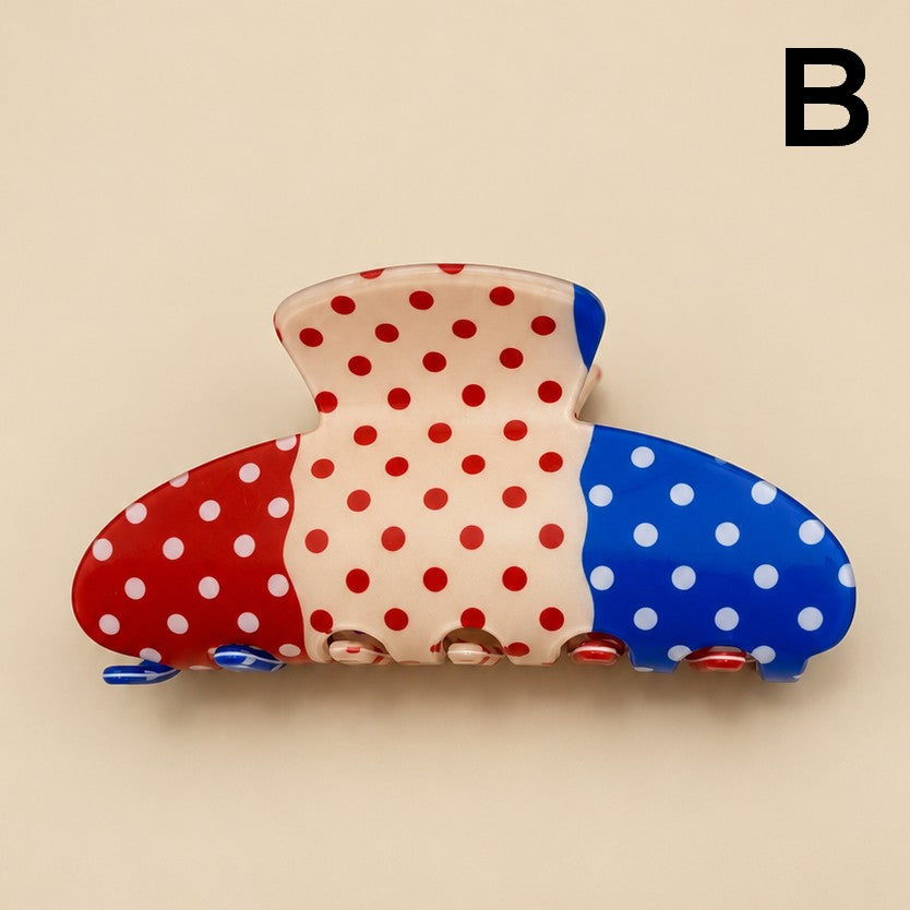 COLOR BLOCK PATCHWORK POLKA DOT HAIR CLAW CLIPS | 40H1241