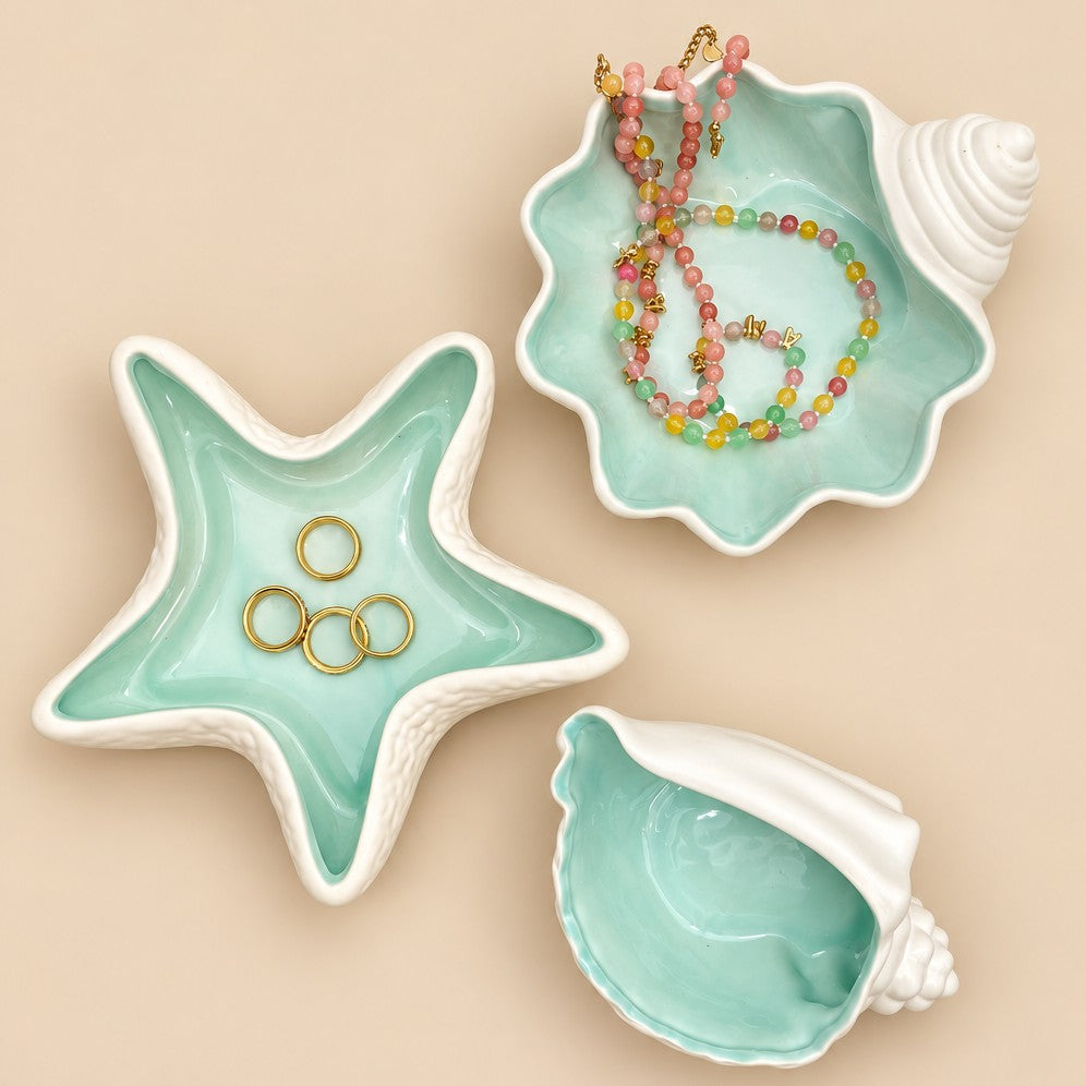 Ceramic Seashell & Starfish Decorative Trinket Dish| 40CP102