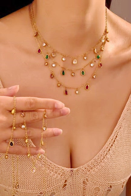 CRYSTAL RHINESTONE MULTI DROP PENDANT NECKLACE | 40NK9623