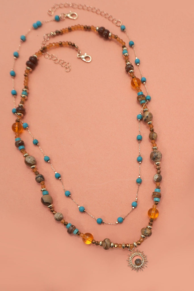 MULTI LAYER NATURAL STONE CHAIN CHARM NECKLACE | 40NK9625