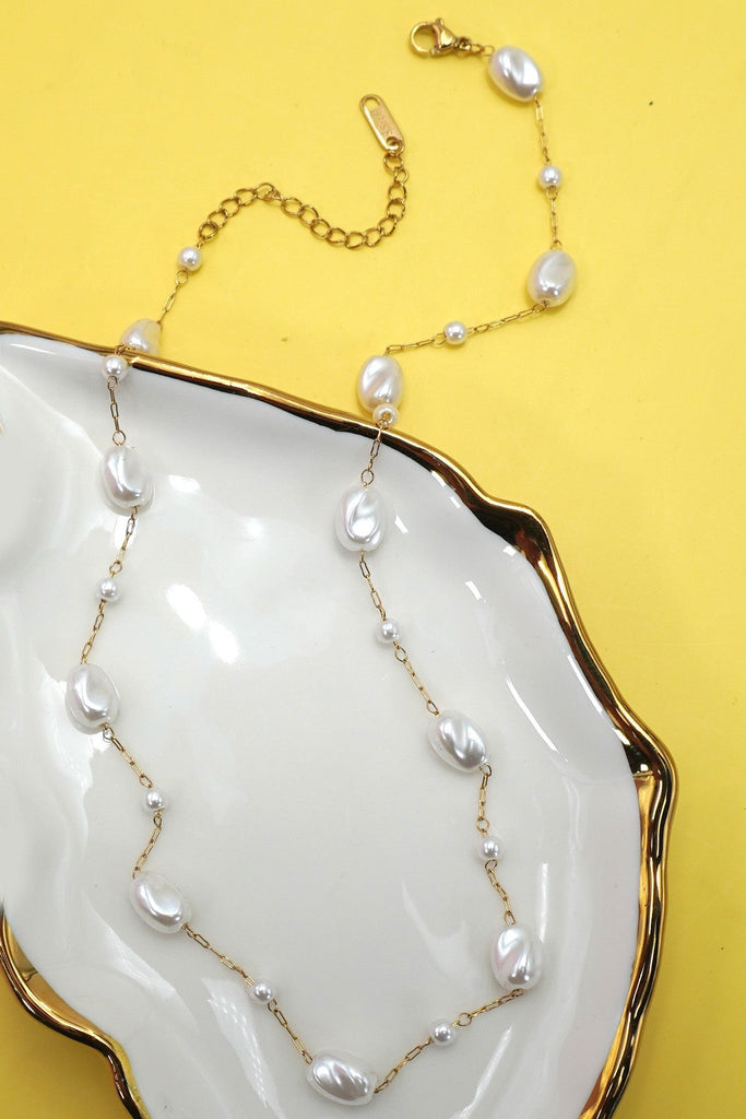 18K STAINLESS STEEL TARNISH FREE PEARL NECKLACE | 40NK9630