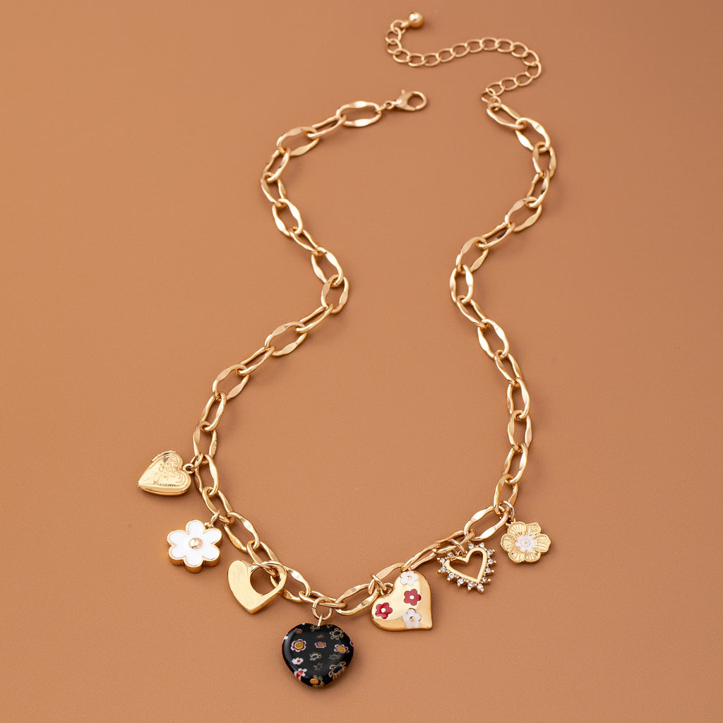 CHARM NECKLACE-HEARTS FLOWER RHINESTONE | 80N92650