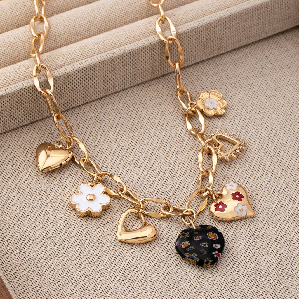 CHARM NECKLACE-HEARTS FLOWER RHINESTONE | 80N92650