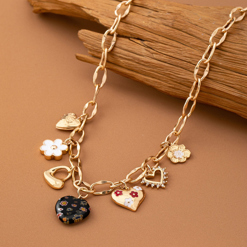 CHARM NECKLACE-HEARTS FLOWER RHINESTONE | 80N92650