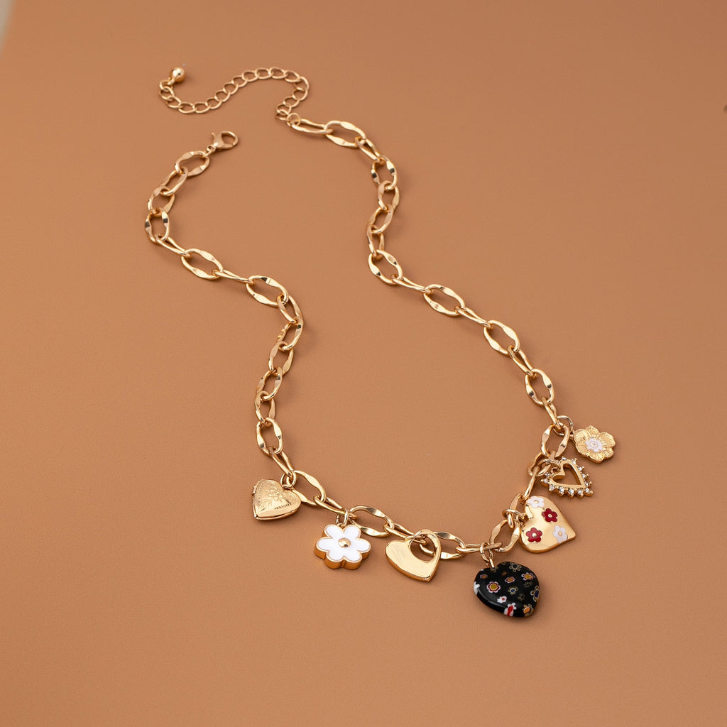 CHARM NECKLACE-HEARTS FLOWER RHINESTONE | 80N92650