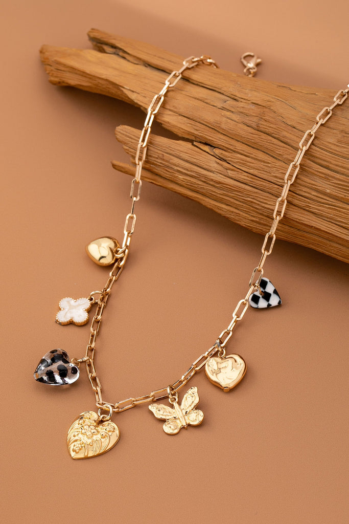 CHARM NECKLACE-HEARTS CHECKER RHINESTONE | 80N92651