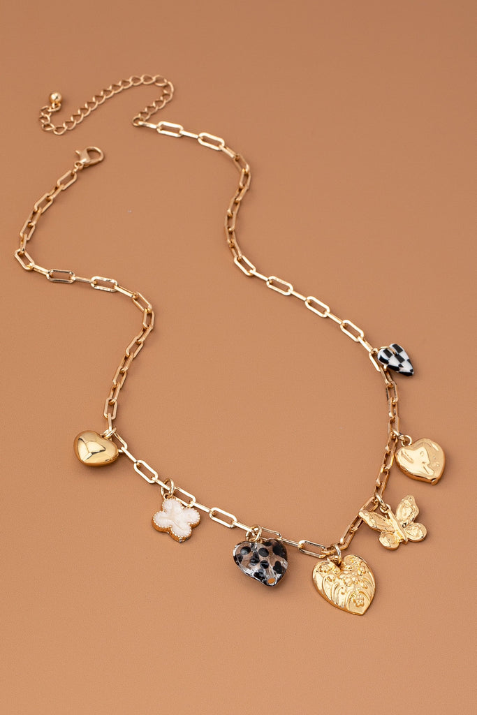 CHARM NECKLACE-HEARTS CHECKER RHINESTONE | 80N92651