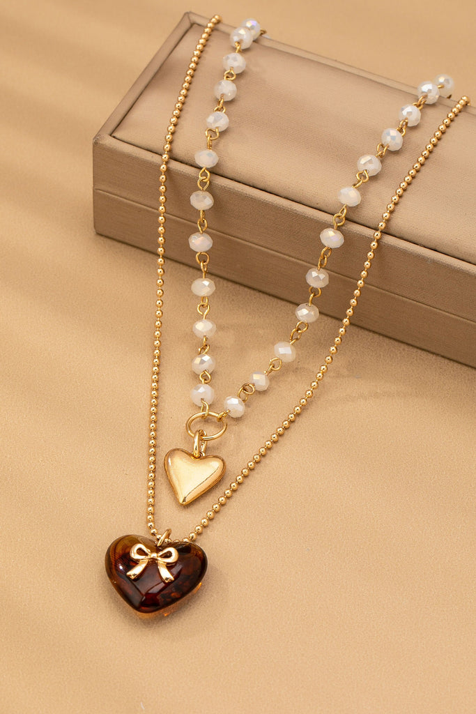 MULTI LAYER DOUBLE HEART CHARM NECKLACE | 80N92656