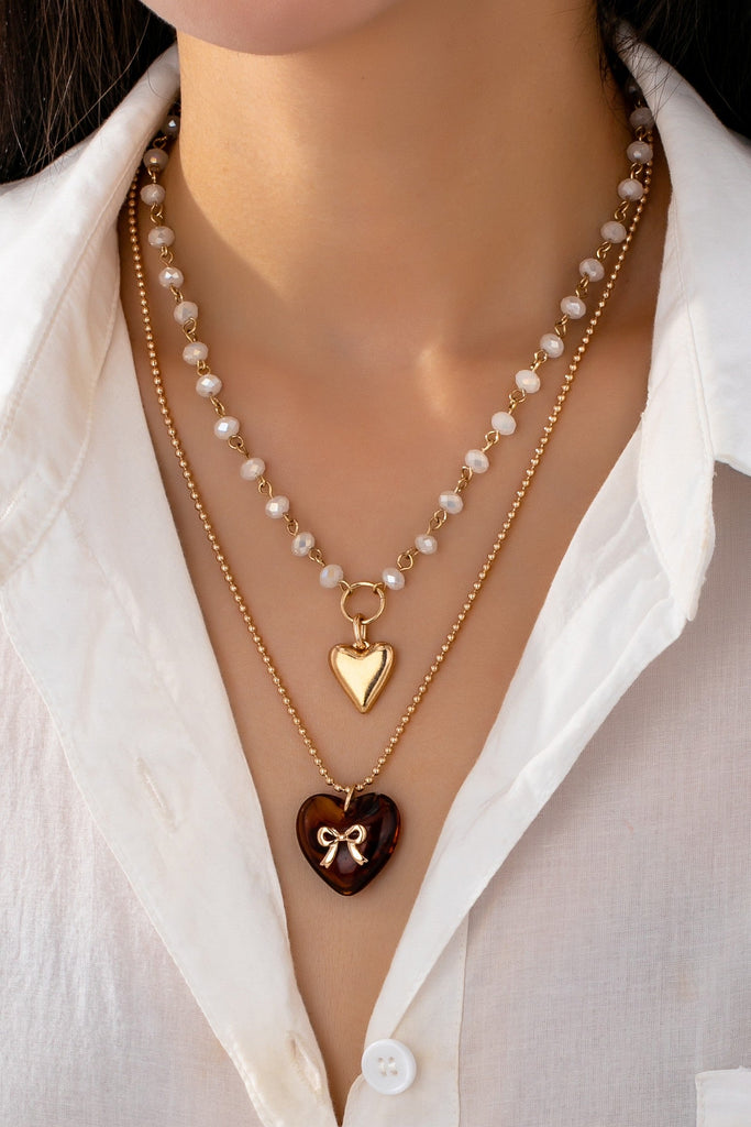 MULTI LAYER DOUBLE HEART CHARM NECKLACE | 80N92656
