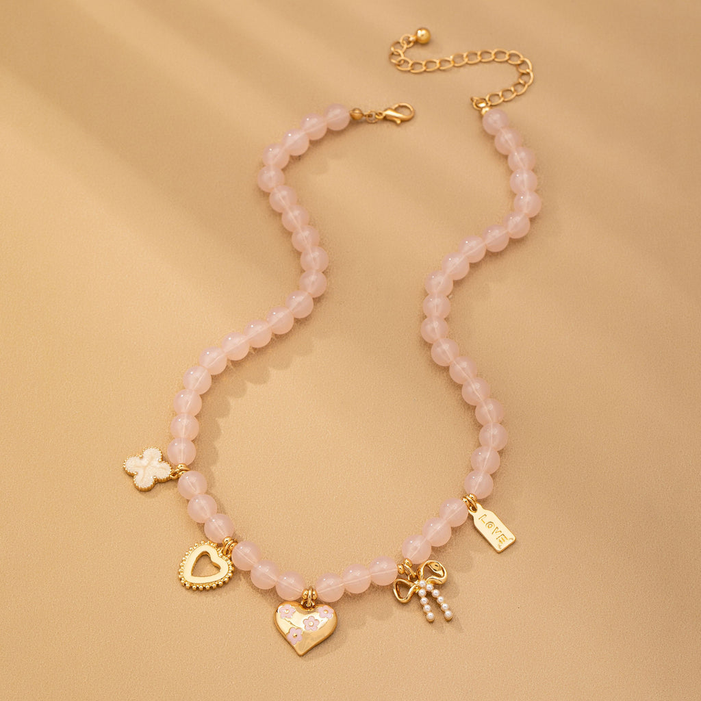 BEADED CHARM NECKLACE-HEART BOW CLOVER | 80N92632