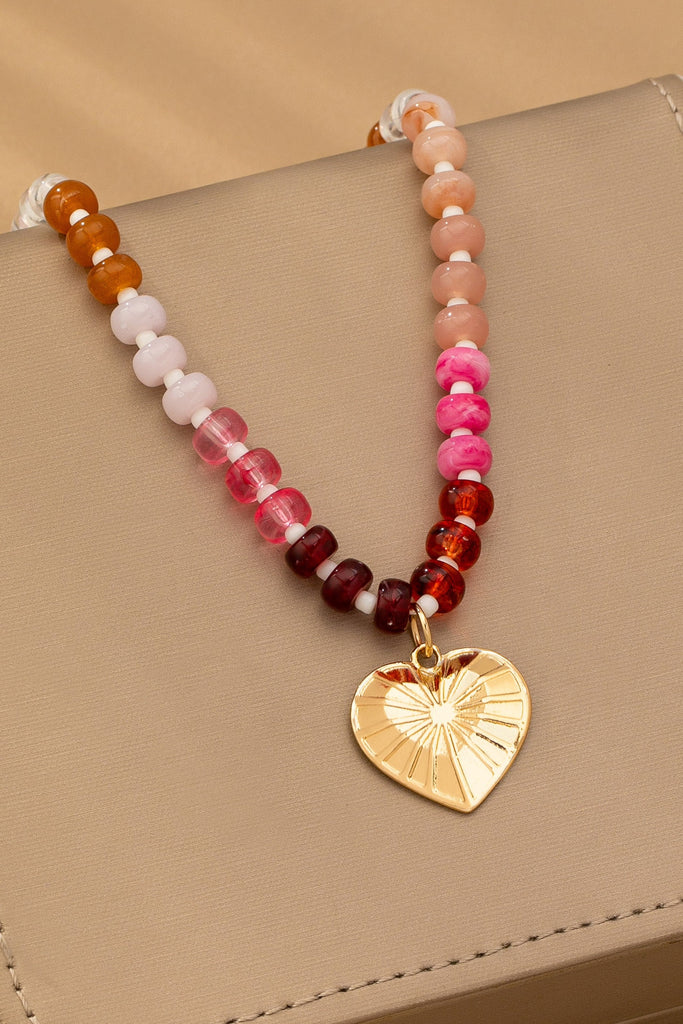 MULTI BEADED CHAIN HEART CHARM NECKLACE | 80N92630