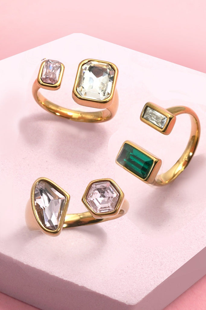 18K STAINLESS STEEL TARNISH FREE RHINESTONE RINGS | 40R137