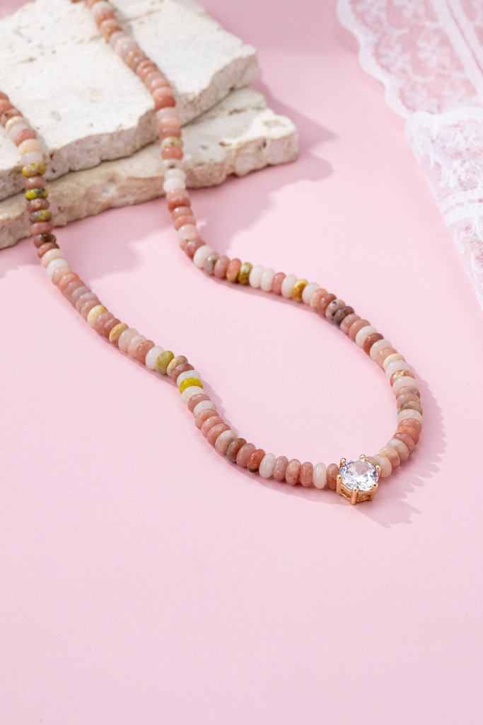 NATURAL SEMI PRECIOUS STONE BEADED CHARM NECKLACE | 80N92658