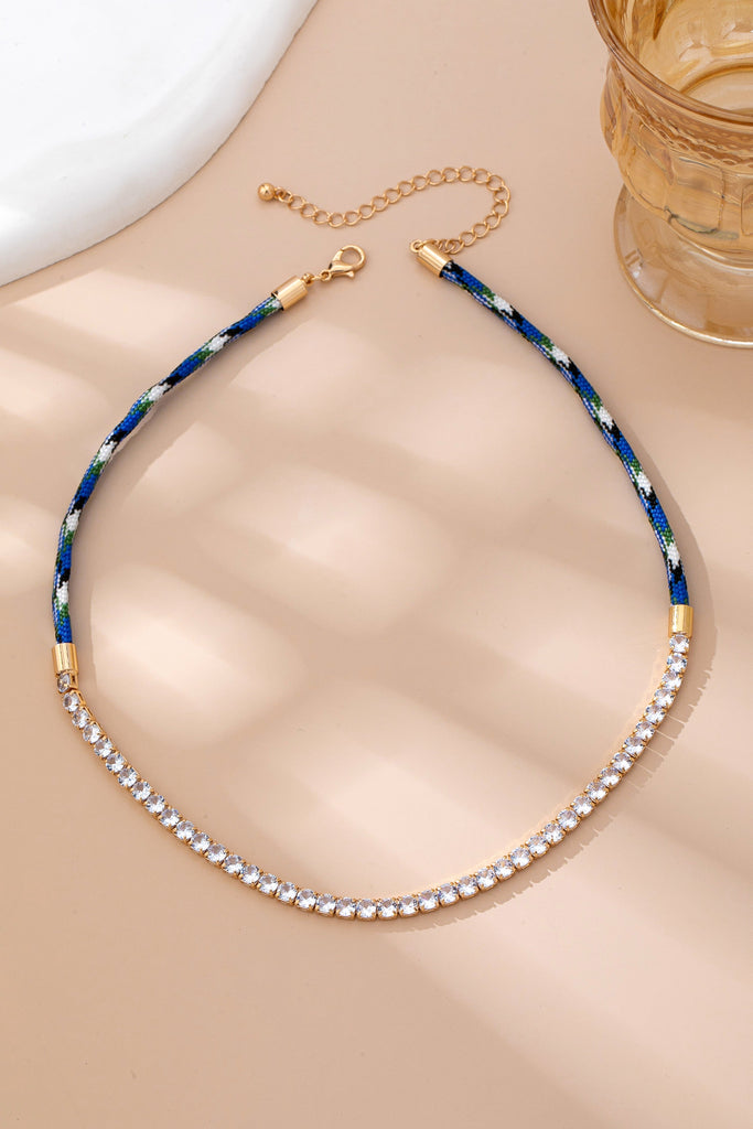 BOHO HALF RHINESTONE CORDED ROPE NECKLACE | 80N92660