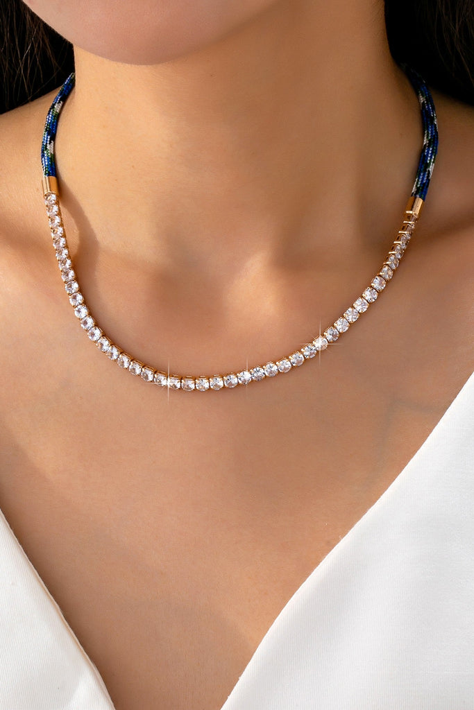 BOHO HALF RHINESTONE CORDED ROPE NECKLACE | 80N92660