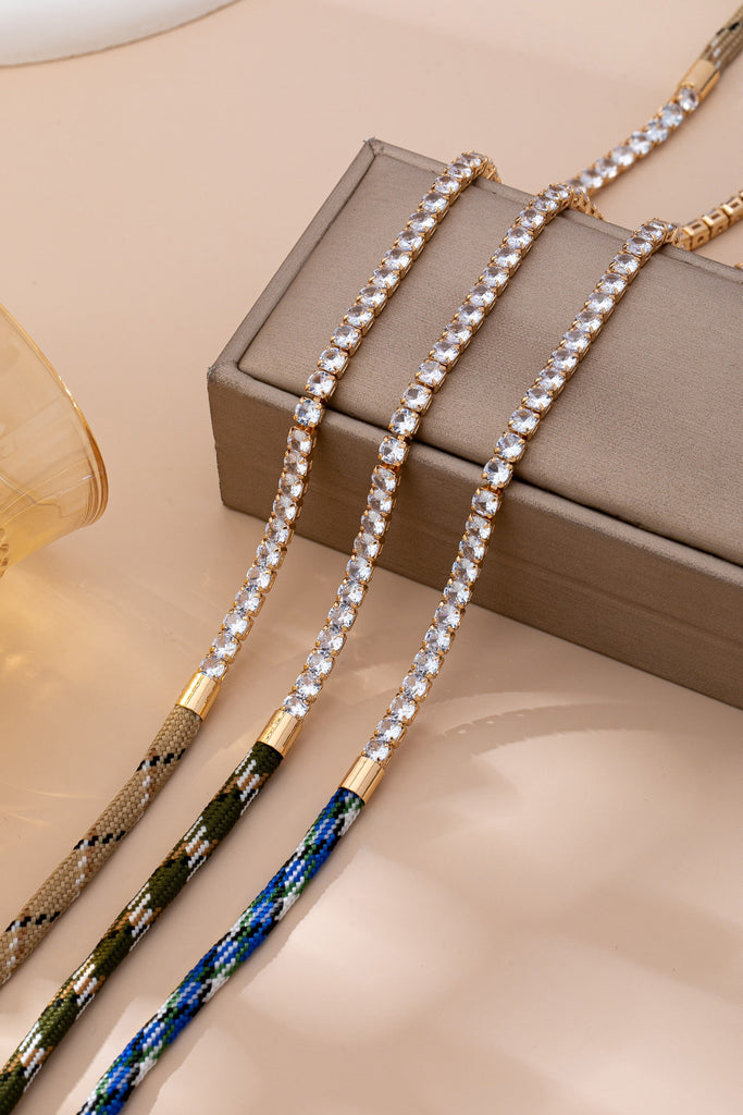 BOHO HALF RHINESTONE CORDED ROPE NECKLACE | 80N92660