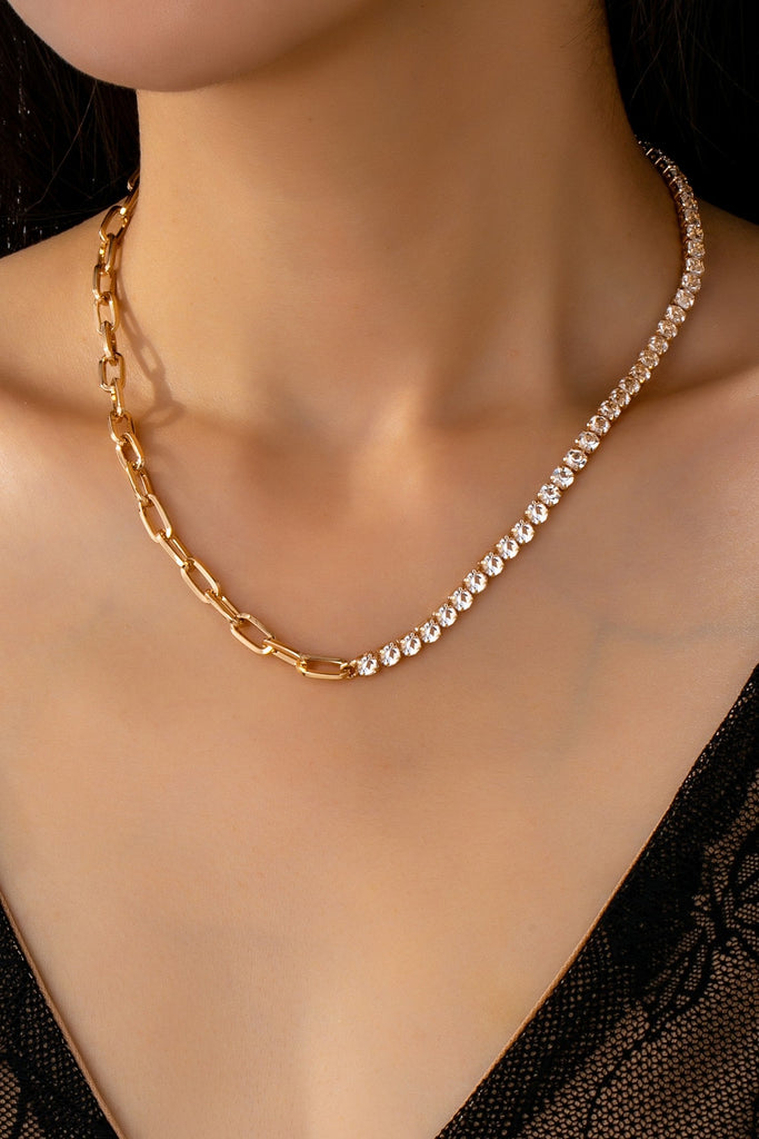 Dual Necklace-Half Rhinestones & Half Link Chain | 80N92669